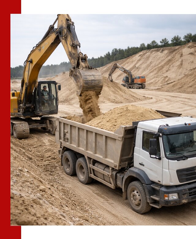 Доставка карьерного песка с самосвалами и разгрузкой в Кузнецке