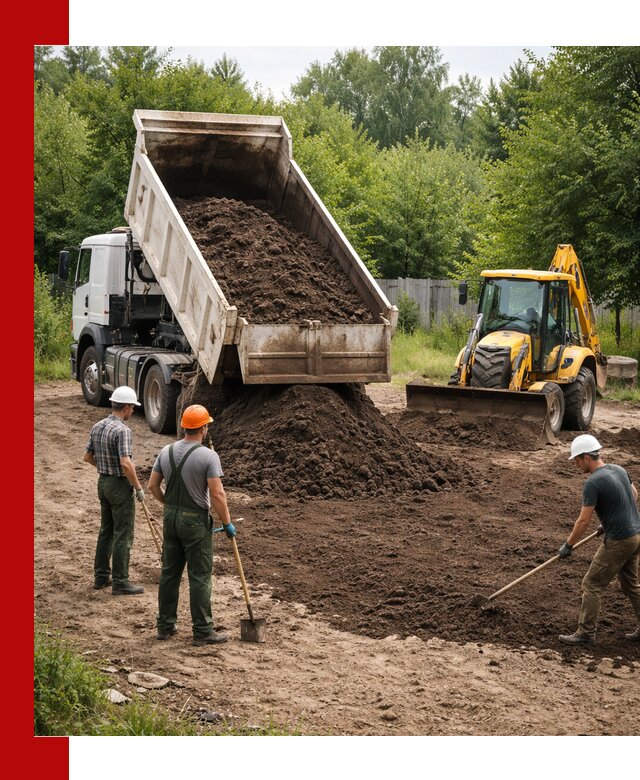 Доставка и укладка грунта для выравнивания участка в Кузнецке