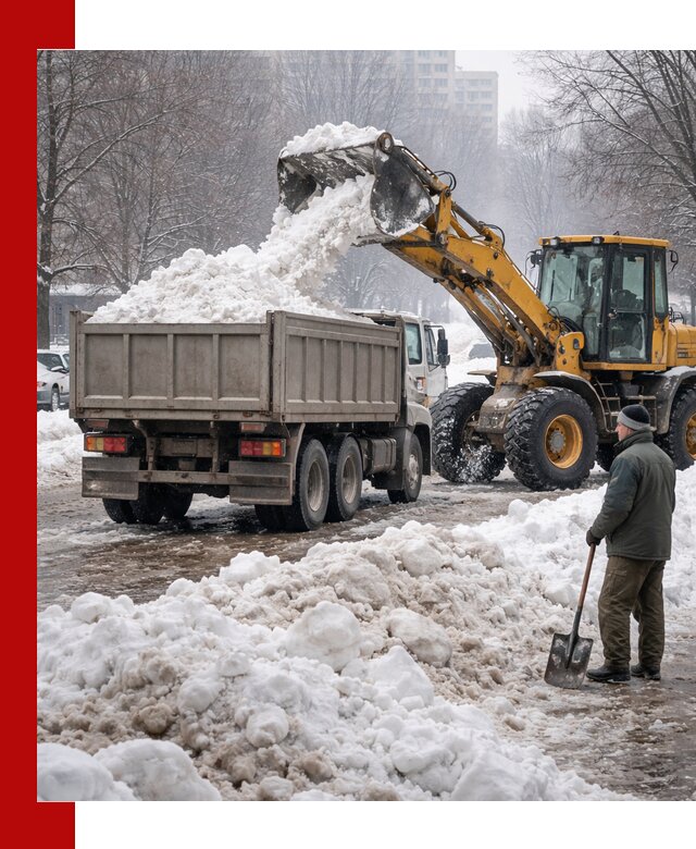 Вывоз снега грузовой техникой в Кузнецке оперативно и чисто