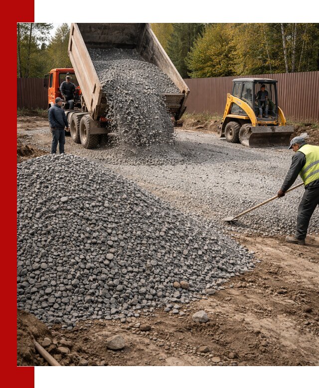 Отсыпка участка щебнем с доставкой и уплотнением в Кузнецке