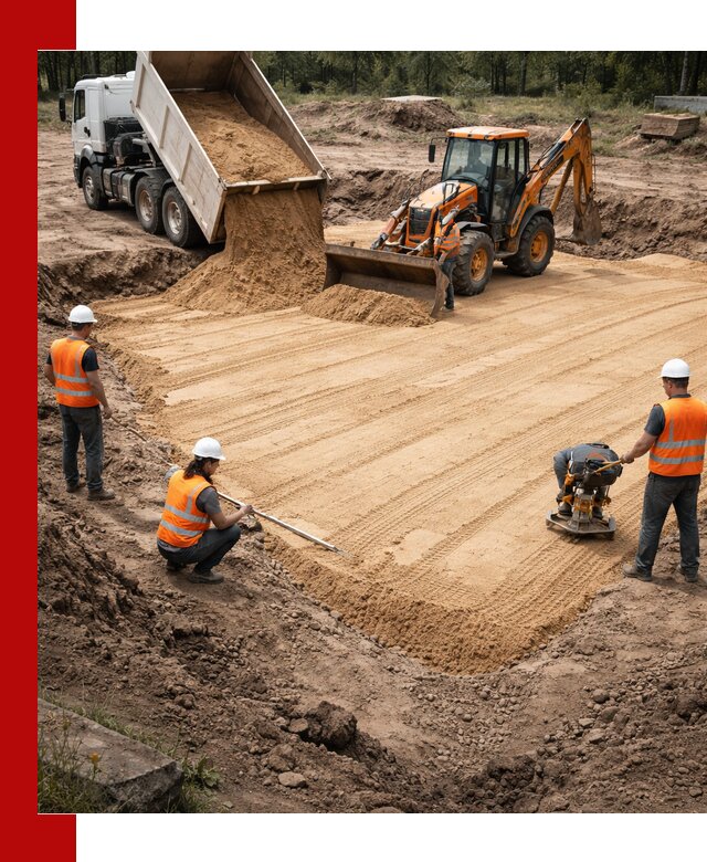 Устройство песчаной подушки для фундаментов и дорог в Кузнецке